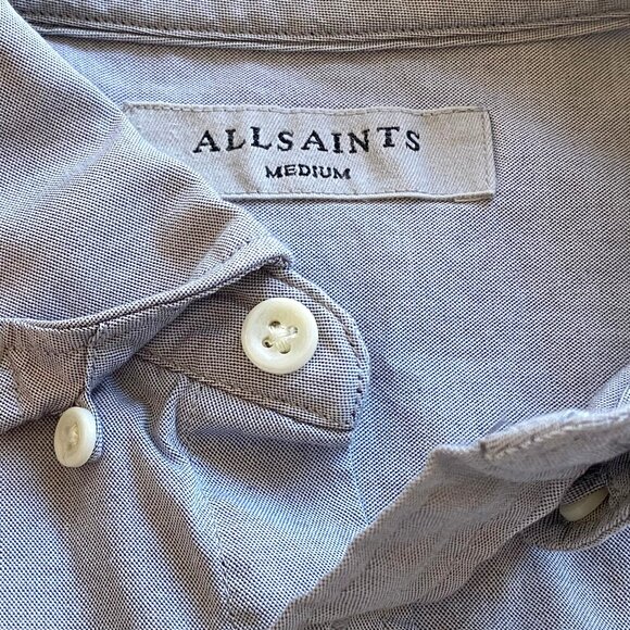 All Saints Mens Redondo Half Sleeve Button Up Shirt Size M 100% Cotton Gray Logo - Picture 4 of 13